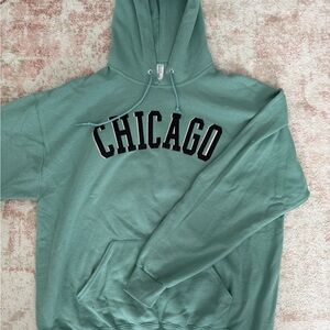 Jerzees Chicago Crewneck Hoodie - Sage Green with Black Letters